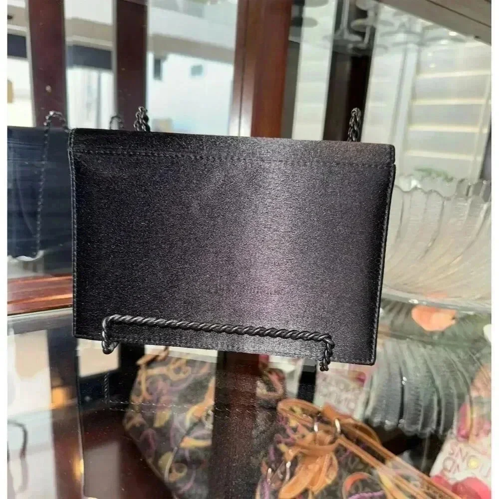 La Regale Black Satin Clutch Crossbody Purse Party Cocktail Bag